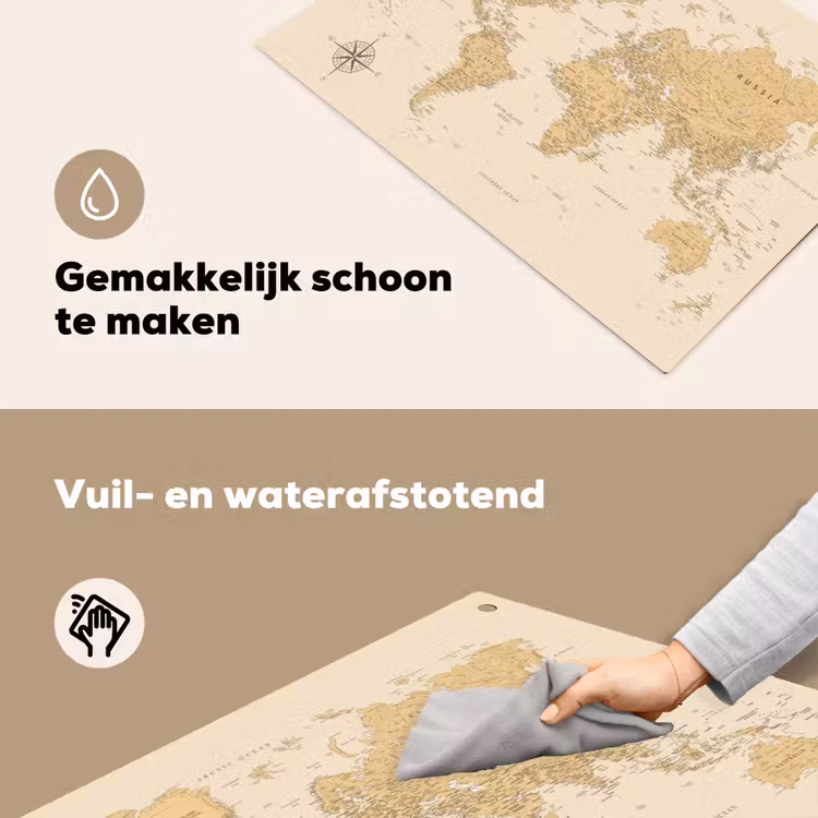 Wereldkaart - Realistisch - Beige Inductie beschemer met haakjes klein -ky-schoon-nl