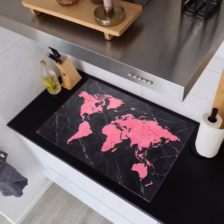 Wereldkaart - Roze - Marmer Inductie beschemer met haakjes klein -sfeer1