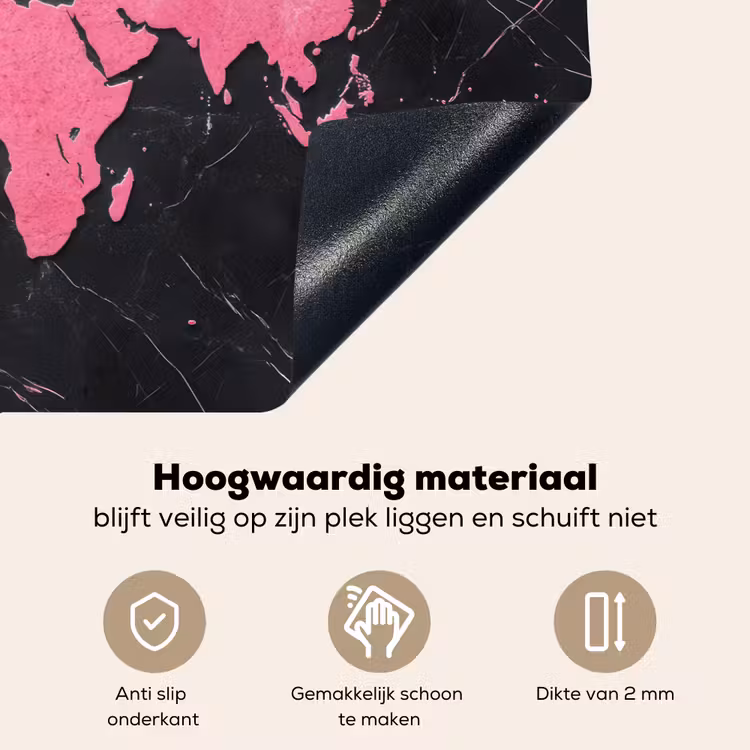 Wereldkaart - Roze - Marmer Inductie beschemer met haakjes klein -ky-onderkant-nl