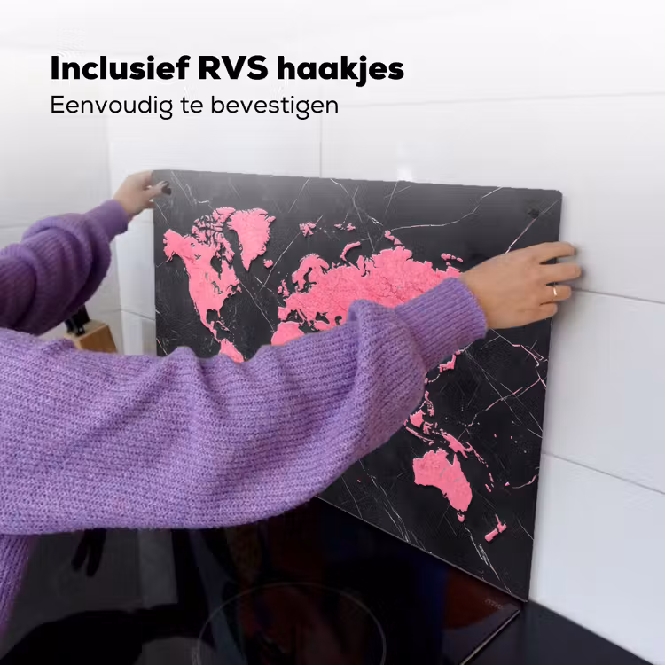 Wereldkaart - Roze - Marmer Inductie beschemer met haakjes klein -ky-ophangen-nl