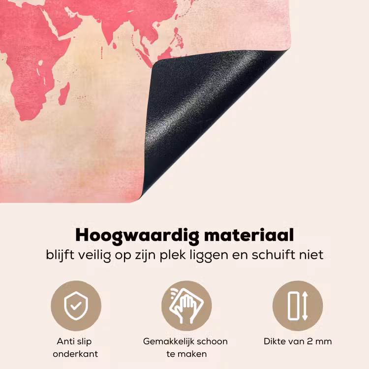 Wereldkaart - Roze - Vaag Inductie beschemer met haakjes klein -ky-onderkant-nl