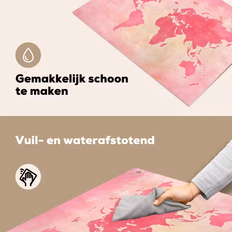 Wereldkaart - Roze - Vaag Inductie beschemer met haakjes klein -ky-schoon-nl
