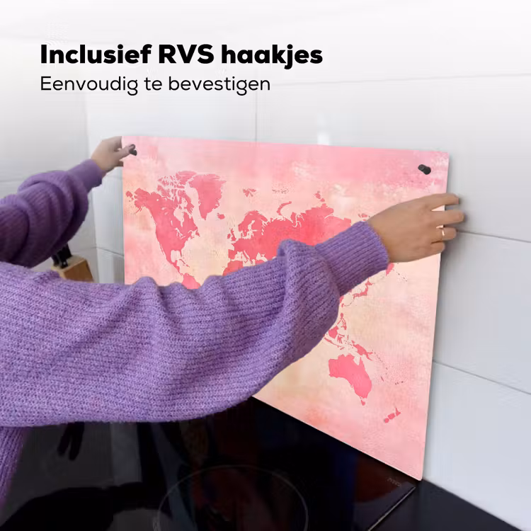 Wereldkaart - Roze - Vaag Inductie beschemer met haakjes klein -ky-ophangen-nl