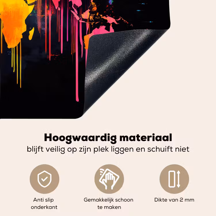 Wereldkaart - Verf - Kleurrijk - Graffiti - Wereld Inductie beschemer met haakjes klein -ky-onderkant-nl