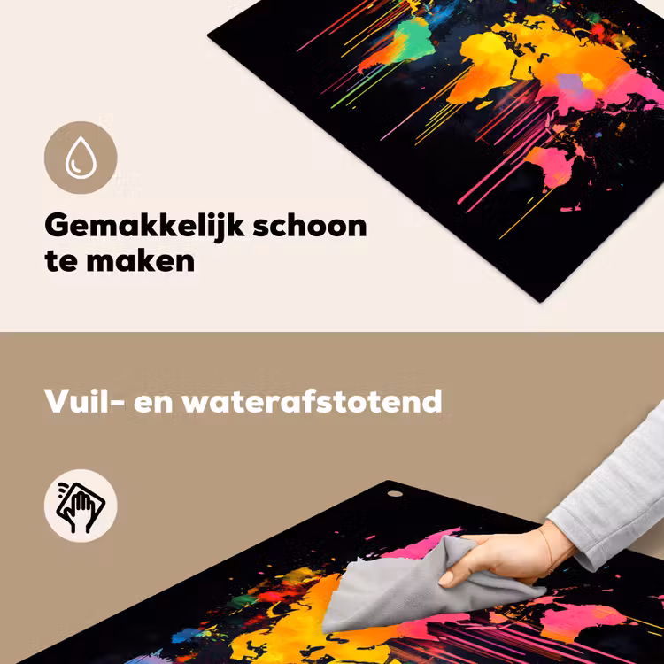 Wereldkaart - Verf - Kleurrijk - Graffiti - Wereld Inductie beschemer met haakjes klein -ky-schoon-nl