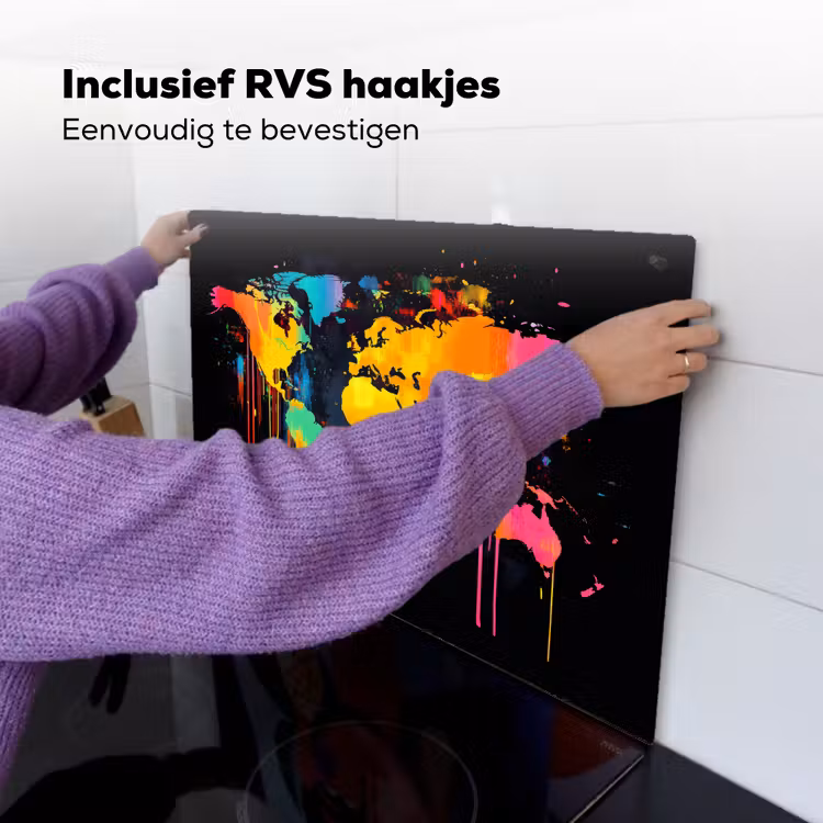 Wereldkaart - Verf - Kleurrijk - Graffiti - Wereld Inductie beschemer met haakjes klein -ky-ophangen-nl