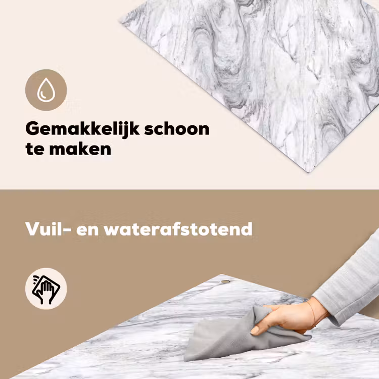 Wervelende - Grijsstructuur - Marmer - Wit Inductie beschemer met haakjes klein 777 -ky-schoon-nl