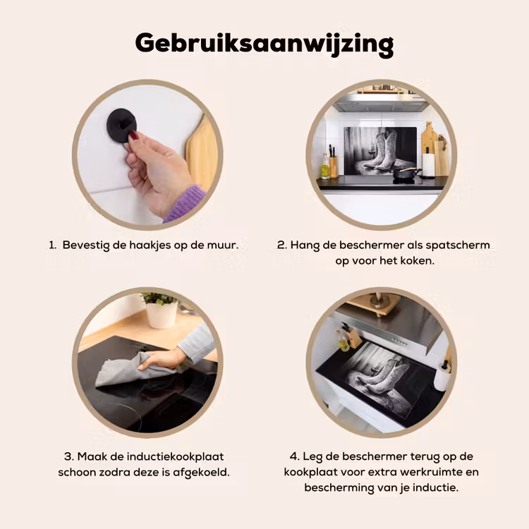 Wijn - Cowboylaarzen - Raamlicht - Wit Inductie beschemer met haakjes klein -ky-gebruik-nl