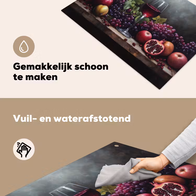 Wijn - Fruit - Stilleven Inductie beschemer met haakjes klein -ky-schoon-nl