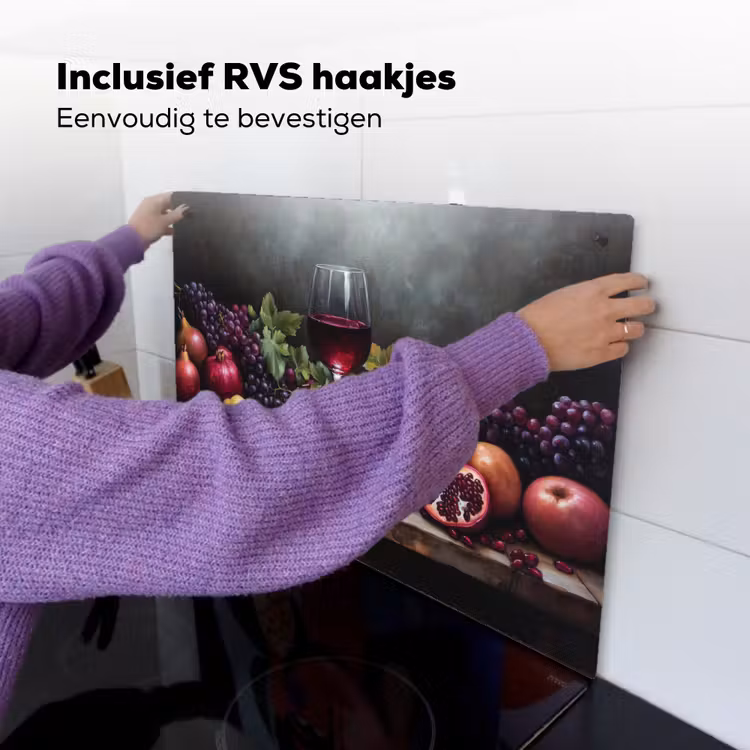 Wijn - Fruit - Stilleven Inductie beschemer met haakjes klein -ky-ophangen-nl