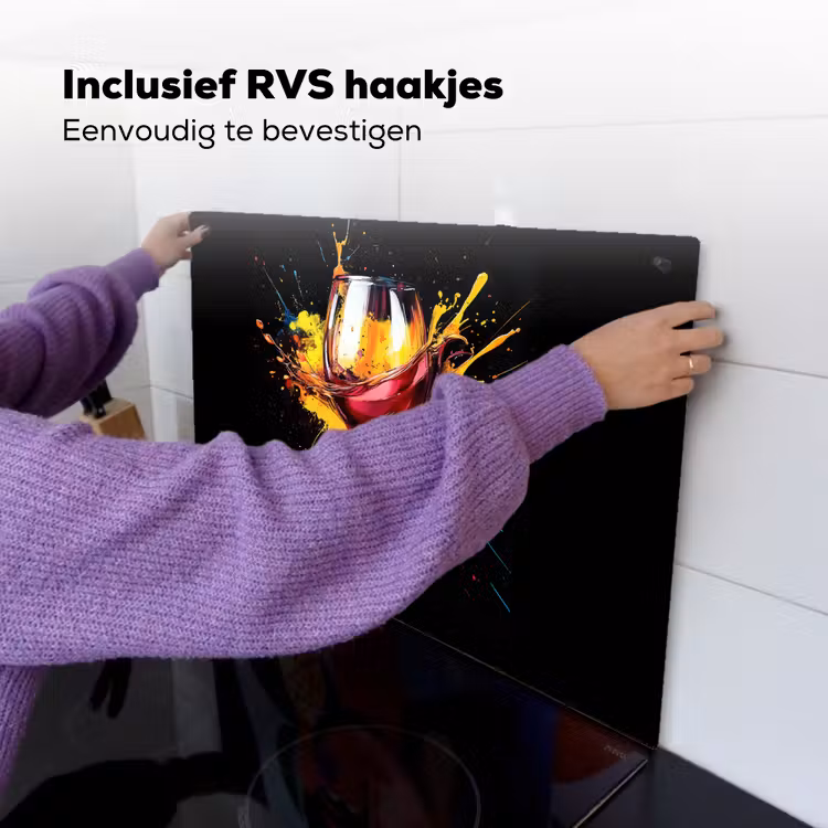 Wijn - Glas - Graffiti - Borrel - Rood - Verf Inductie beschemer met haakjes klein -ky-ophangen-nl