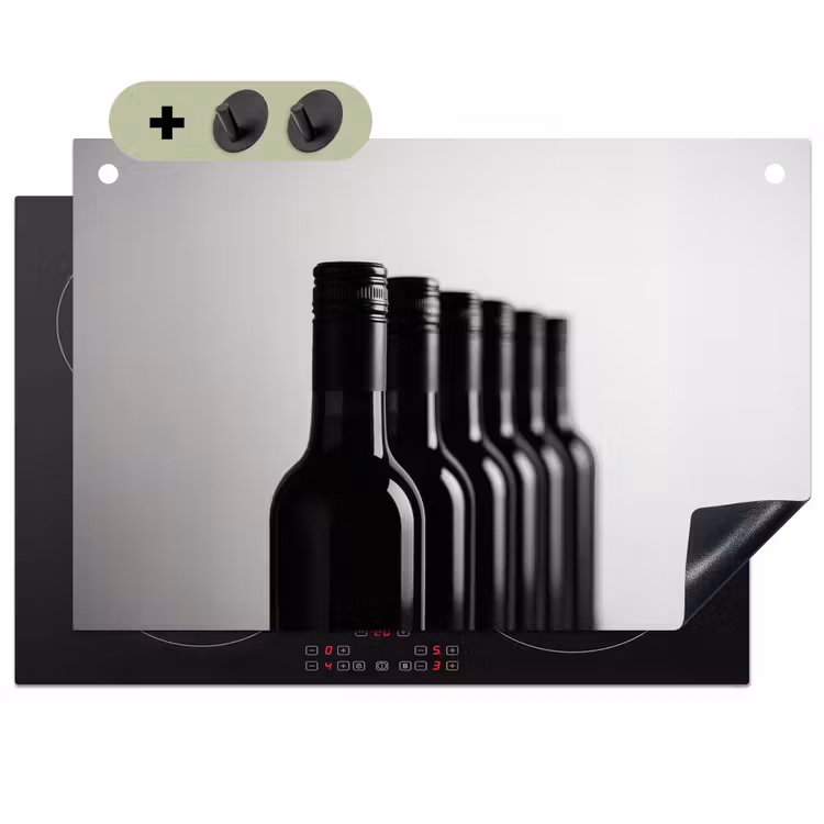 Wijnflessen - Zwart - Minimalistisch Inductie beschemer met haakjes klein -3d