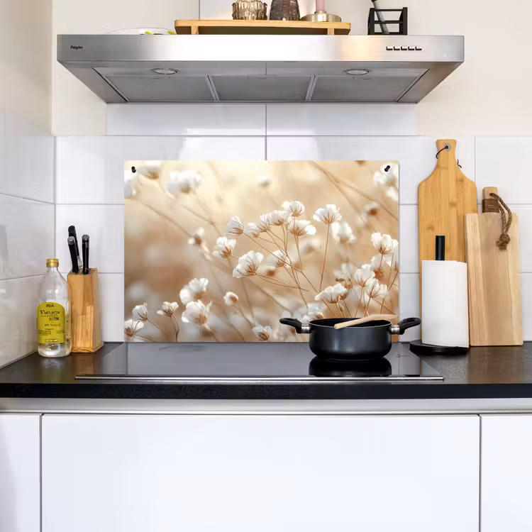 Wilde - Bloemen - Wit Inductie beschemer met haakjes klein -sfeer2