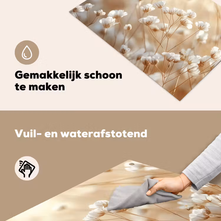 Wilde - Bloemen - Wit Inductie beschemer met haakjes klein -ky-schoon-nl