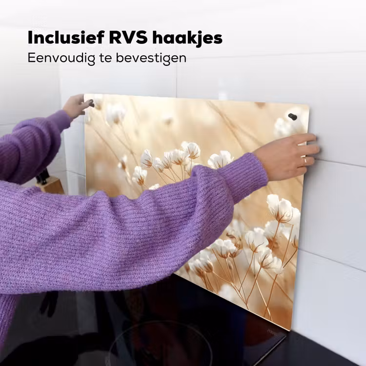 Wilde - Bloemen - Wit Inductie beschemer met haakjes klein -ky-ophangen-nl