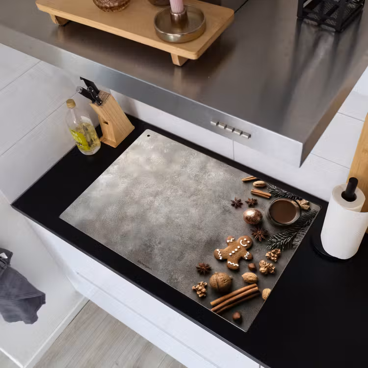 Winter - Kerst - Beton - Gingerbread man Inductie beschemer met haakjes klein -sfeer1