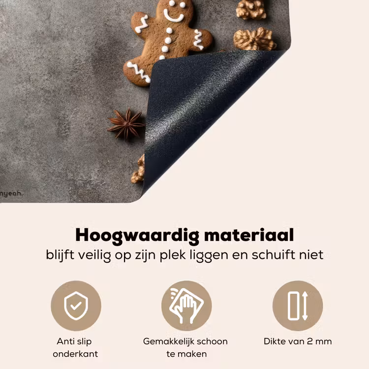Winter - Kerst - Beton - Gingerbread man Inductie beschemer met haakjes klein -ky-onderkant-nl