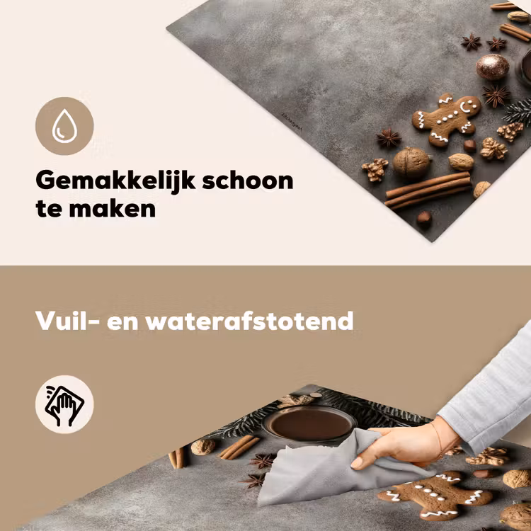 Winter - Kerst - Beton - Gingerbread man Inductie beschemer met haakjes klein -ky-schoon-nl