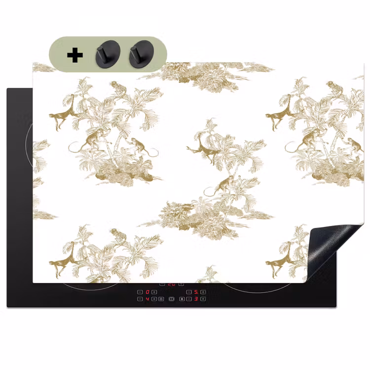 Wit - Apen - Beige Inductie beschemer met haakjes klein 777 -3d