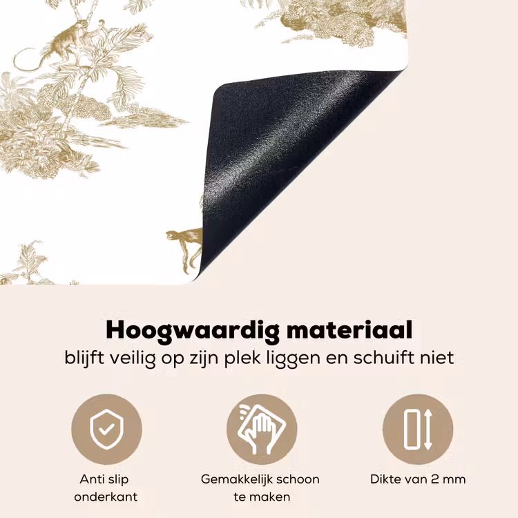 Wit - Apen - Beige Inductie beschemer met haakjes klein 777 -ky-onderkant-nl