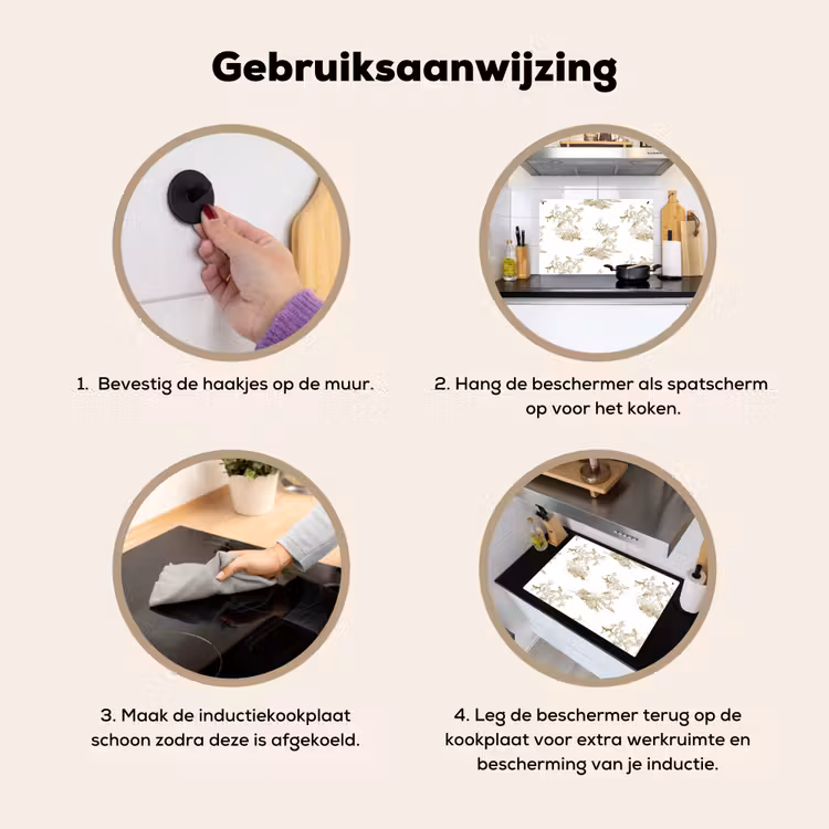 Wit - Apen - Beige Inductie beschemer met haakjes klein 777 -ky-gebruik-nl