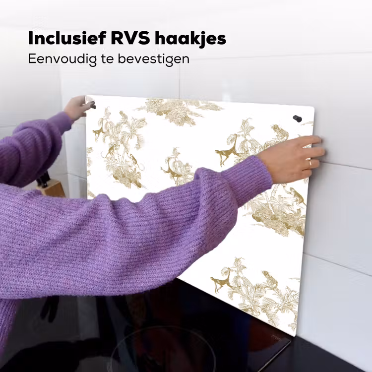 Wit - Apen - Beige Inductie beschemer met haakjes klein 777 -ky-ophangen-nl