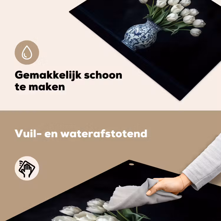 Wit - Bloemen - Tulpen - Vaas Inductie beschemer met haakjes klein -ky-schoon-nl