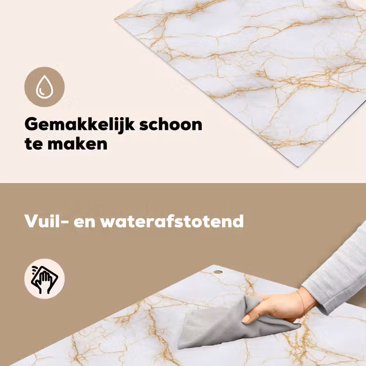 Wit - Goud - Marmer - Aders Inductie beschemer met haakjes klein 777 -ky-schoon-nl