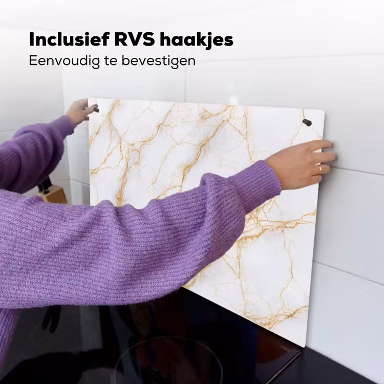Wit - Goud - Marmer - Aders Inductie beschemer met haakjes klein 777 -ky-ophangen-nl
