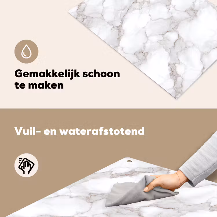 Wit - Marmer - Bruin Inductie beschemer met haakjes klein 777 -ky-schoon-nl