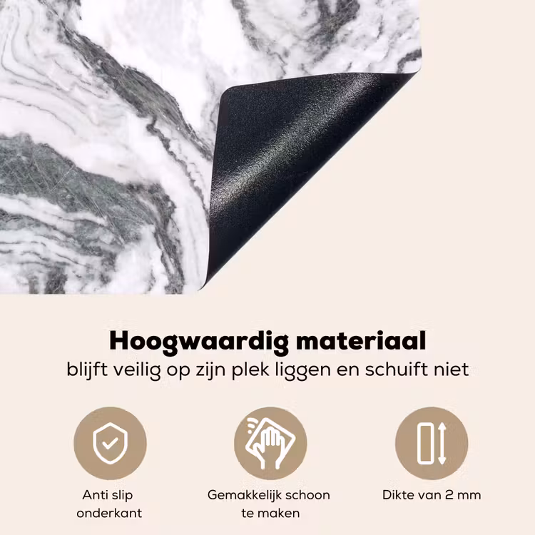 Wit - Marmer - Golvend - Grafiet Inductie beschemer met haakjes klein 777 -ky-onderkant-nl