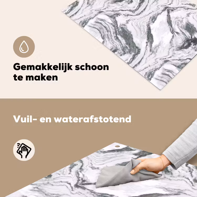 Wit - Marmer - Golvend - Grafiet Inductie beschemer met haakjes klein 777 -ky-schoon-nl