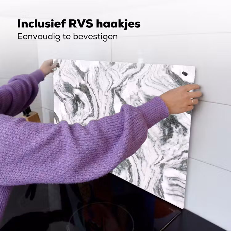 Wit - Marmer - Golvend - Grafiet Inductie beschemer met haakjes klein 777 -ky-ophangen-nl