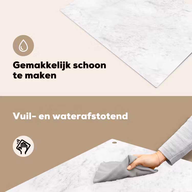 Wit - Marmer - Grijze aders Inductie beschemer met haakjes klein 777 -ky-schoon-nl