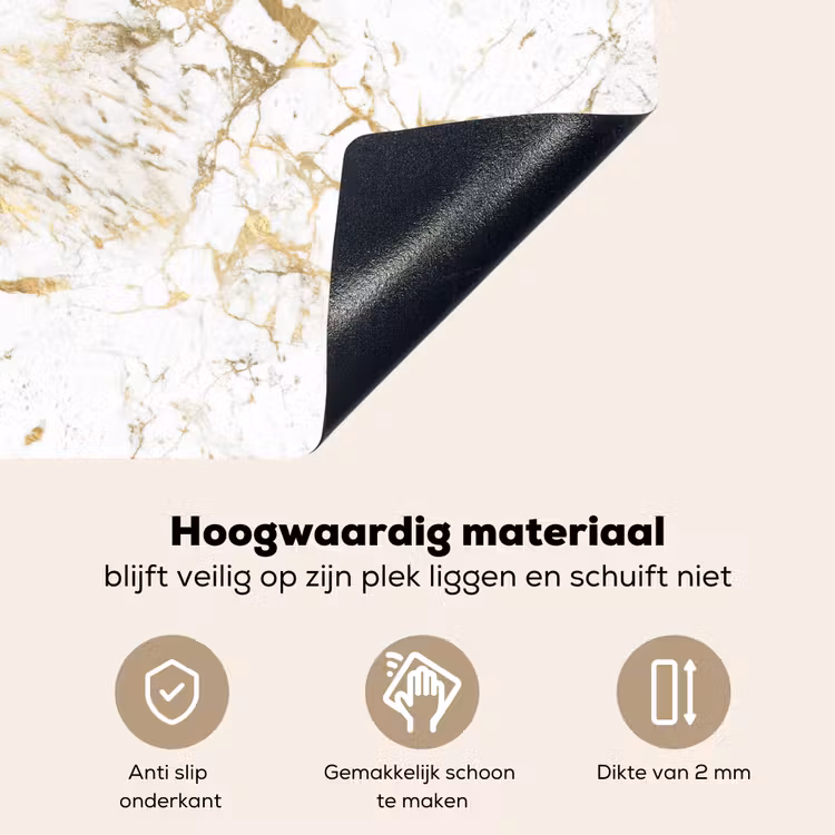 Wit - Marmer - Luxe - Goud Inductie beschemer met haakjes klein 777 -ky-onderkant-nl