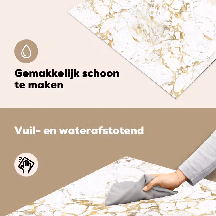 Wit - Marmer - Luxe - Goud Inductie beschemer met haakjes klein 777 -ky-schoon-nl