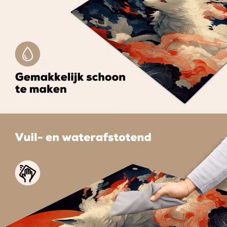 Witte vos - wolken - maan Inductie beschemer met haakjes middel -ky-schoon-nl