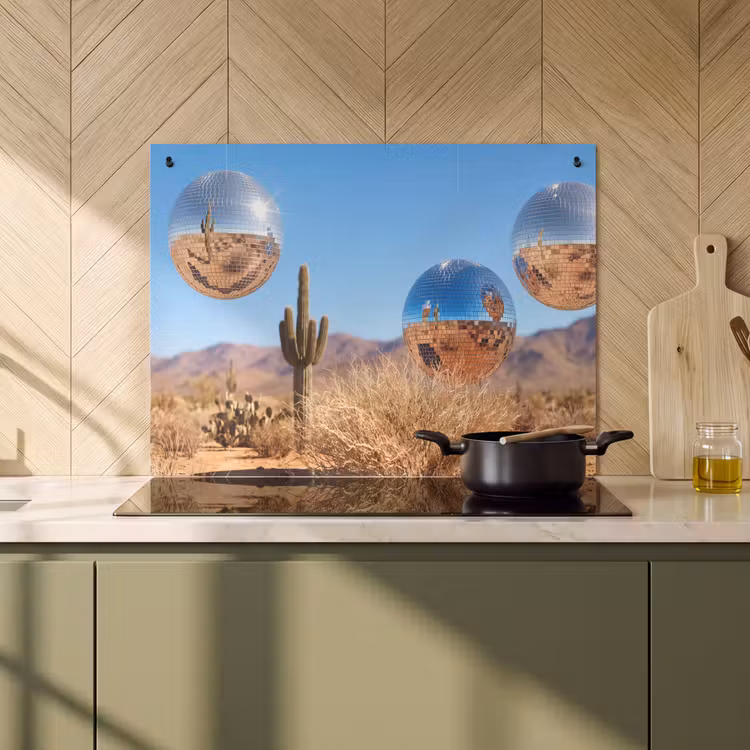 Inductiebeschermer & spatscherm (2in1) - Woestijn - Spiegelbal - Kunst - Woestijn - Spiegelbal - Kunst Inductie beschemer met haakjes klein