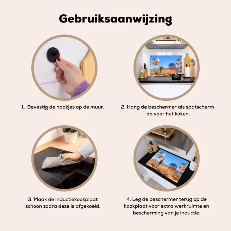 Inductiebeschermer & spatscherm (2in1) - Woestijn - Spiegelbal - Kunst - Woestijn - Spiegelbal - Kunst Inductie beschemer met haakjes klein