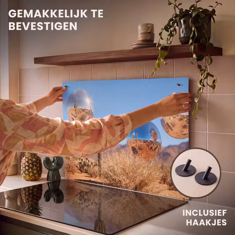 Inductiebeschermer & spatscherm (2in1) - Woestijn - Spiegelbal - Kunst - Woestijn - Spiegelbal - Kunst Inductie beschemer met haakjes klein