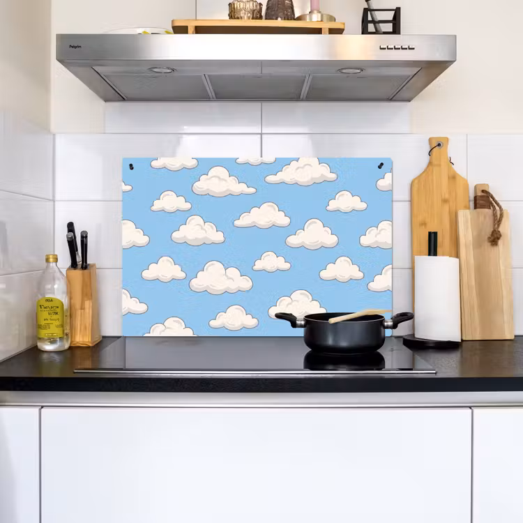 Wolk - Cartoon - Lucht - Blauw - Wit Inductie beschemer met haakjes klein -sfeer2
