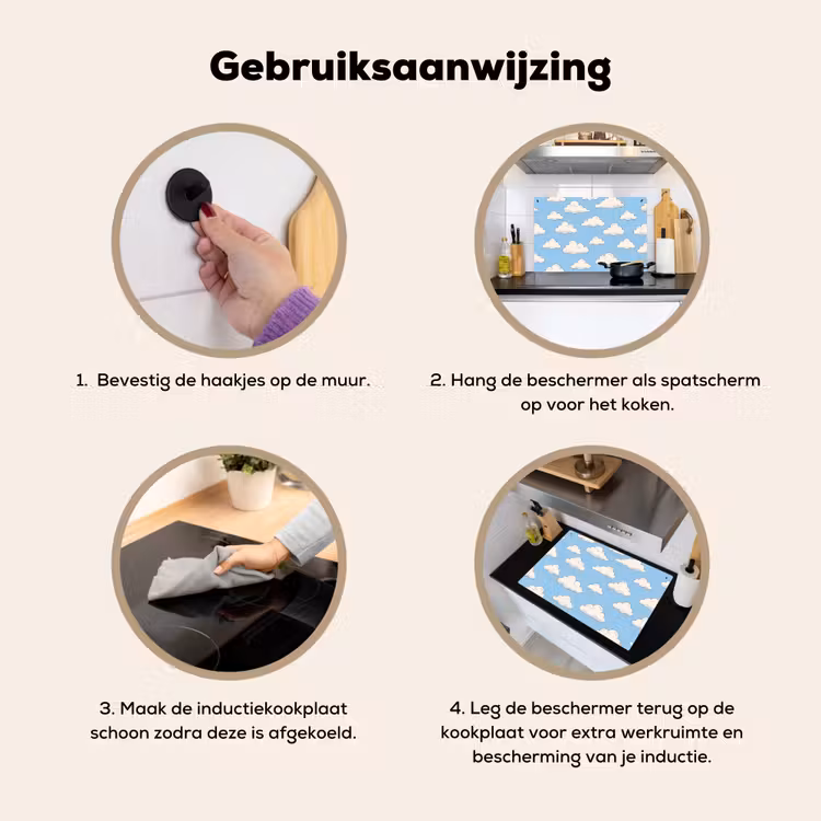 Wolk - Cartoon - Lucht - Blauw - Wit Inductie beschemer met haakjes klein -ky-gebruik-nl