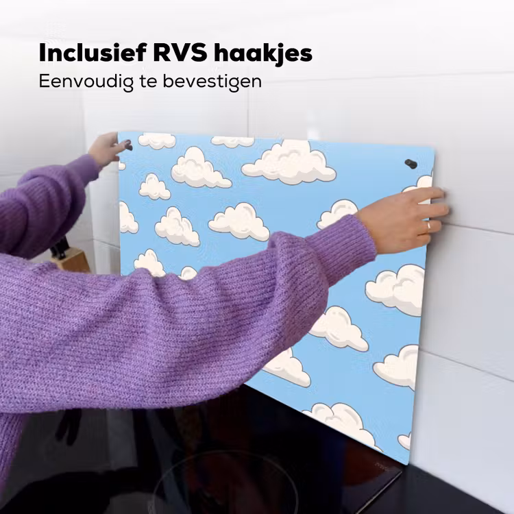 Wolk - Cartoon - Lucht - Blauw - Wit Inductie beschemer met haakjes klein -ky-ophangen-nl