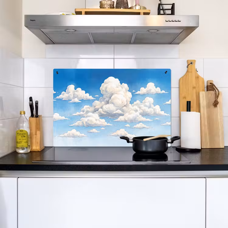 Wolken - Blauwe lucht - Natuur - Modern - Wit Inductie beschemer met haakjes klein -sfeer2