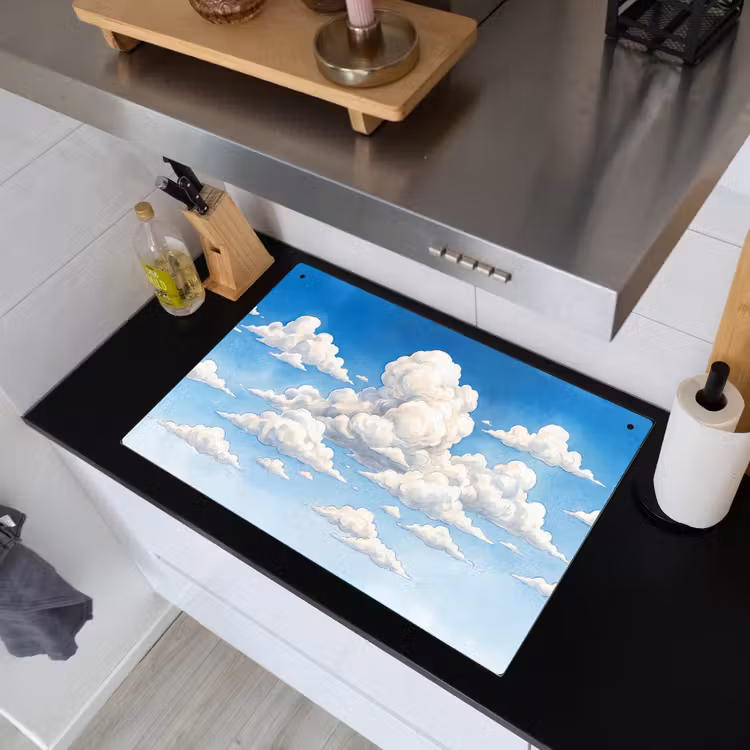 Wolken - Blauwe lucht - Natuur - Modern - Wit Inductie beschemer met haakjes klein -sfeer1