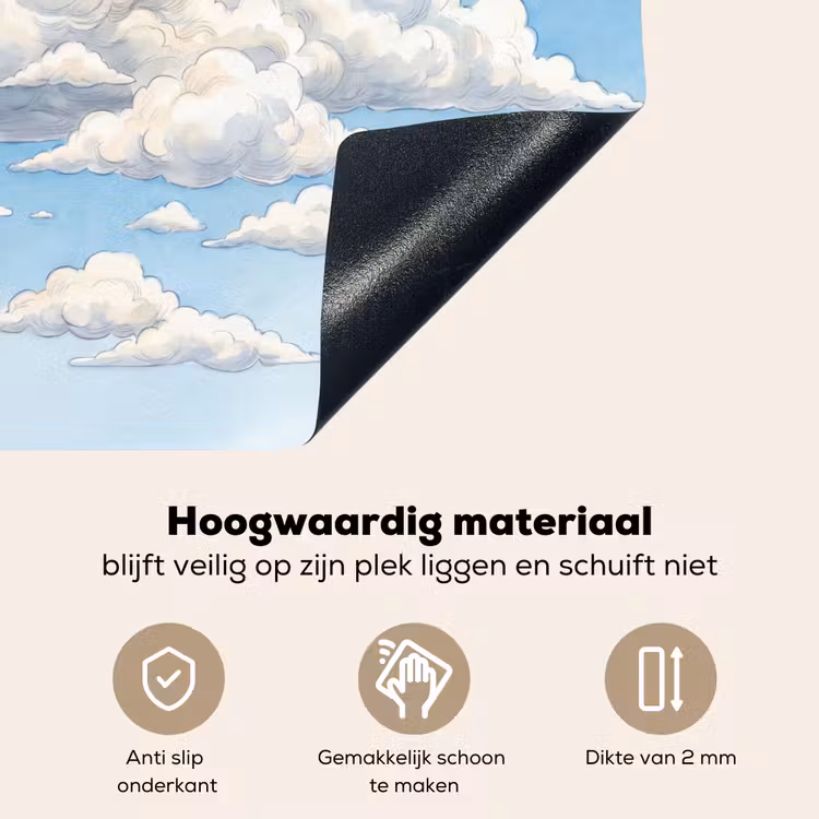 Wolken - Blauwe lucht - Natuur - Modern - Wit Inductie beschemer met haakjes klein -ky-onderkant-nl