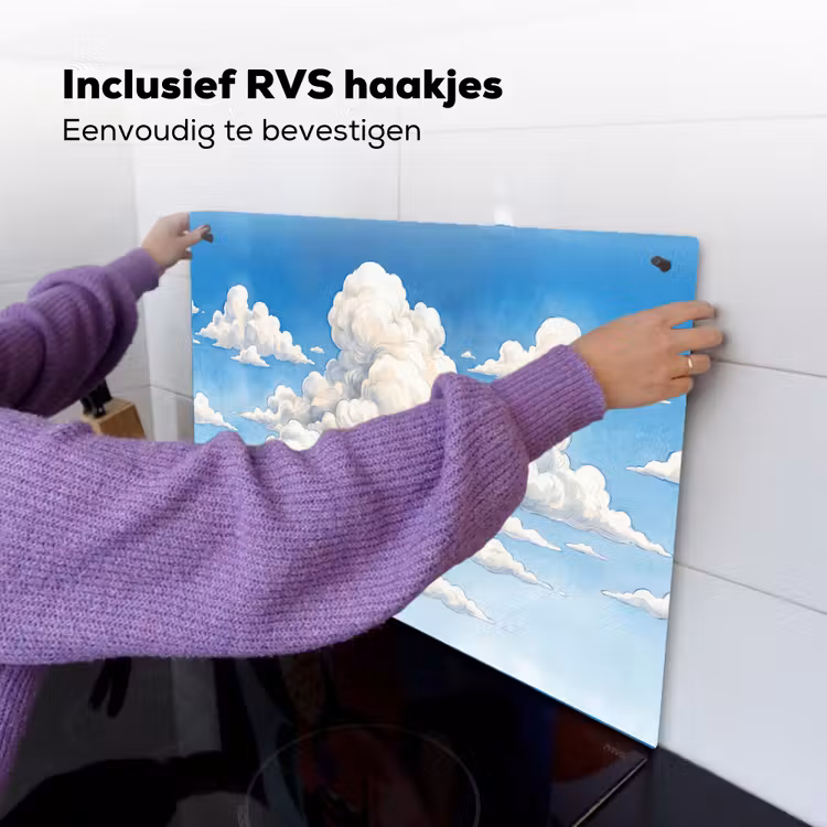 Wolken - Blauwe lucht - Natuur - Modern - Wit Inductie beschemer met haakjes klein -ky-ophangen-nl