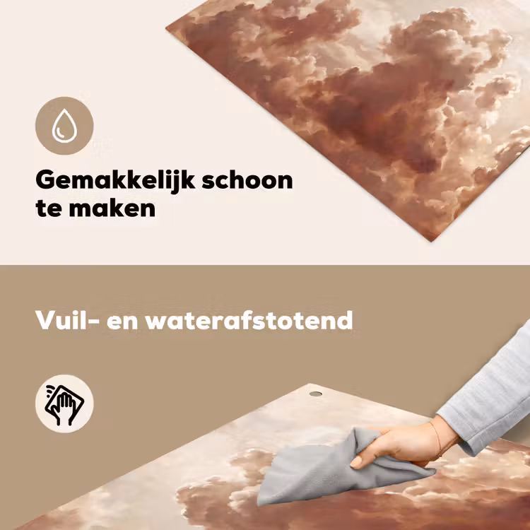 Wolken - Lucht - Natuur - Modern - Bruin Inductie beschemer met haakjes klein -ky-schoon-nl
