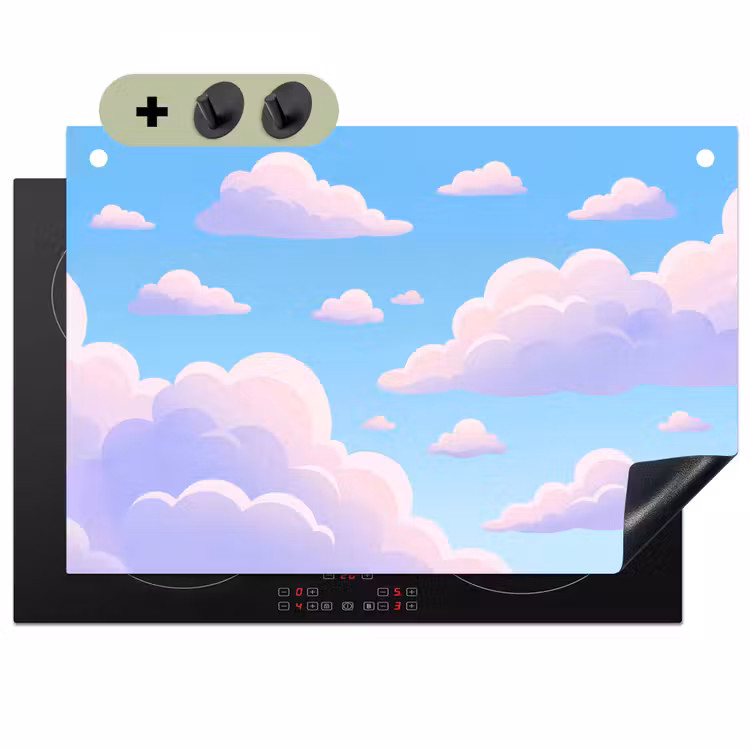Wolken - Roze - Blauw - Natuur - Modern Inductie beschemer met haakjes klein -3d