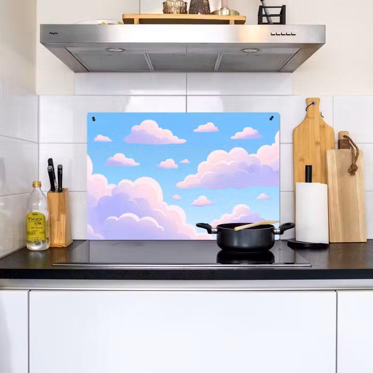 Wolken - Roze - Blauw - Natuur - Modern Inductie beschemer met haakjes klein -sfeer2